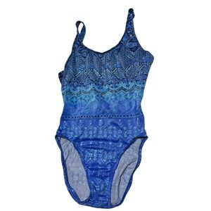 Jantzen VTG 90s blue boho swimsuit one piece Y2K festival bodysuit open back S